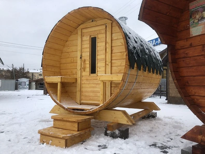 Баня бочка Мини с крыльцом