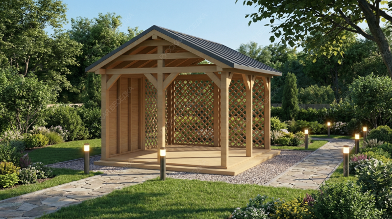 Прямоугольная беседка Клайф с фальцевой кровлей