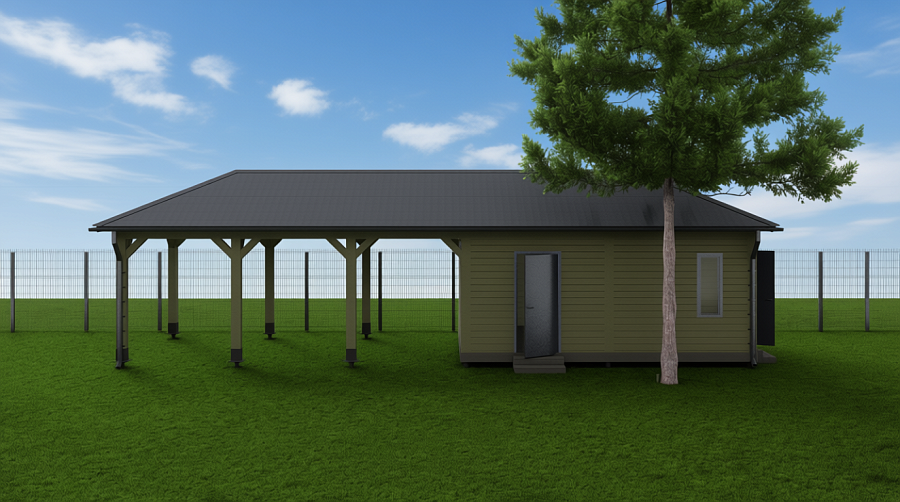 Навес для машин с двумя хозблоками ПРАКТИК