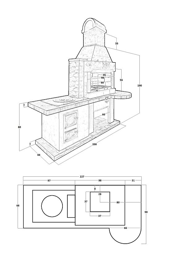 Печь № 20 — Печь барбекю с печью под казан (Большая топка)