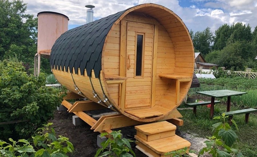 Баня бочка, модель КОМПАКТ С КРЫЛЬЦОМ